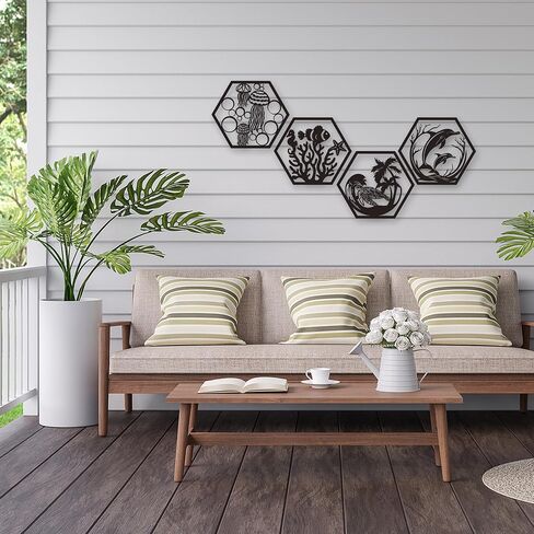 Xedatric African Safari Metal Wall Art-أسد أسود غير لامع من 4 قطع ، الفيل ، الزرافة وديكور وحيد القرن-فن الجدار الأفريقي المقاوم للصدأ للمنزل أو المكتب in Kuwait