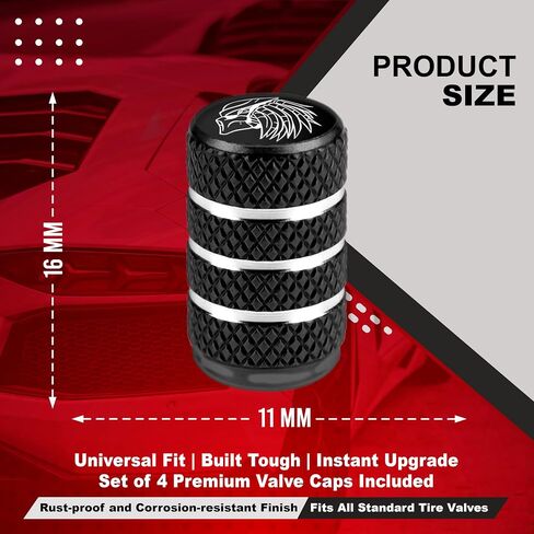 Predator Tire Valve Stem Caps, Metal, Universal Fit for Cars, Trucks, SUV, Motorcycles, Custom Automotive Accessories, 4pc Set (Black) in Kuwait