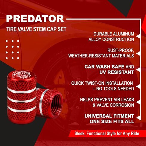 Predator Tire Valve Stem Caps, Metal, Universal Fit for Cars, Trucks, SUV, Motorcycles, Custom Automotive Accessories, 4pc Set (Black) in Kuwait