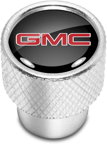 for GMC Red Logo in Black on Shining Silver Aluminum Tire Valve Stem Caps in Saudi Arabia