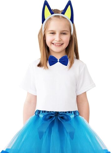 8 PCS الأزرق الكلب زي ، كرتون أفخم الكلب آذان رئيس Bowtie الذيل tutu قفازات عالية الجوارب لمدة 101 أيام من الحفلة المدرسية (الأزرق) in Kuwait