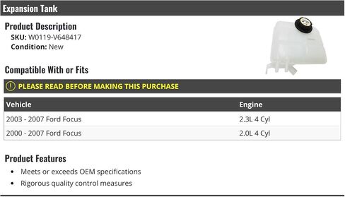 Radiator Coolant Overflow Expansion Tank - Compatible with 2000-2007 Ford Focus 2.0L 2.3L 4-Cylinder in Saudi Arabia