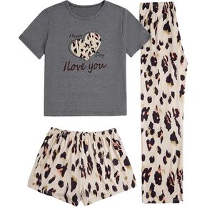 Verdusa Women's 3 Piece Cartoon Print Pajama Sets Tee Top And Shorts Pants Pjs in Kuwait