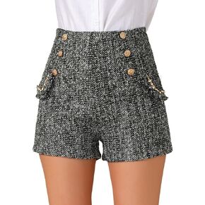 Allegra K Women's Plaid Tweed High Waisted Wide Leg Button Decor Elegant Shorts in Saudi Arabia