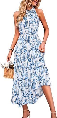 Wordword Women’s Women 2025 Summer Dress Maxi Facal Floral Halter Neck Sundress مع جيوب in Kuwait