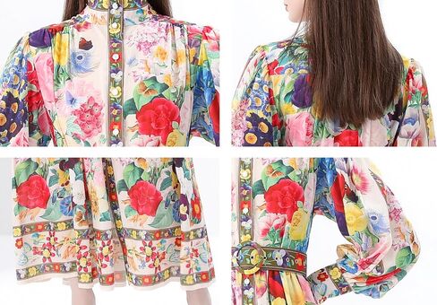 Lai Meng Five Cats Women's Puff Sleeves High Twlar Floral Prictons Prittes Slits Frichy Maxi Dress مع حزام in Saudi Arabia