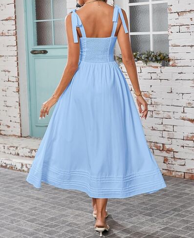 Women's Summer Midi Dress V Neck Casual Flowy A Line Sundress Wedding Guest Long Dresses with Pockets in Saudi Arabia