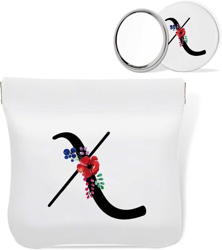 Personalized Initial Letter E-Mini Makeup Bag for Purse with Mirror, Waterproof Portable No Zipper Self-closing Cosmetic Bag for Women, Coin Purse Pouch, Birthday Gifts for Bride Mom Girls in Saudi Arabia