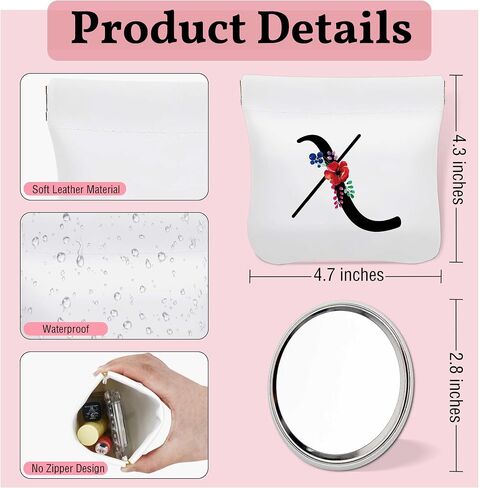 Personalized Initial Letter E-Mini Makeup Bag for Purse with Mirror, Waterproof Portable No Zipper Self-closing Cosmetic Bag for Women, Coin Purse Pouch, Birthday Gifts for Bride Mom Girls in Saudi Arabia