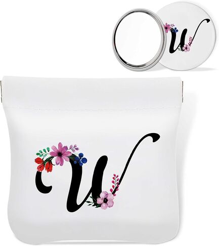 Personalized Initial Letter E-Mini Makeup Bag for Purse with Mirror, Waterproof Portable No Zipper Self-closing Cosmetic Bag for Women, Coin Purse Pouch, Birthday Gifts for Bride Mom Girls in Saudi Arabia