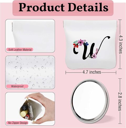 Personalized Initial Letter E-Mini Makeup Bag for Purse with Mirror, Waterproof Portable No Zipper Self-closing Cosmetic Bag for Women, Coin Purse Pouch, Birthday Gifts for Bride Mom Girls in Saudi Arabia