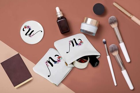 Personalized Initial Letter E-Mini Makeup Bag for Purse with Mirror, Waterproof Portable No Zipper Self-closing Cosmetic Bag for Women, Coin Purse Pouch, Birthday Gifts for Bride Mom Girls in Saudi Arabia