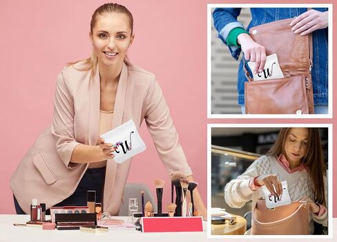 Personalized Initial Letter E-Mini Makeup Bag for Purse with Mirror, Waterproof Portable No Zipper Self-closing Cosmetic Bag for Women, Coin Purse Pouch, Birthday Gifts for Bride Mom Girls in Saudi Arabia