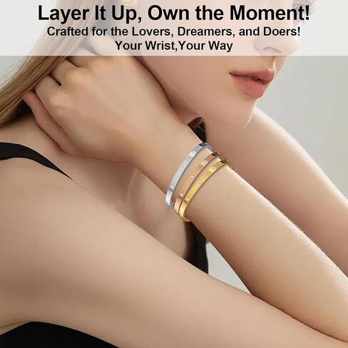 AICASE 18 K GOLD PLATED BANGLE BANGLE SEPES (GOLD/ROOS GOLD/SILVER) Stack Wide Wristband Bangle Phill Bracelet Bracelet Bract in Kuwait