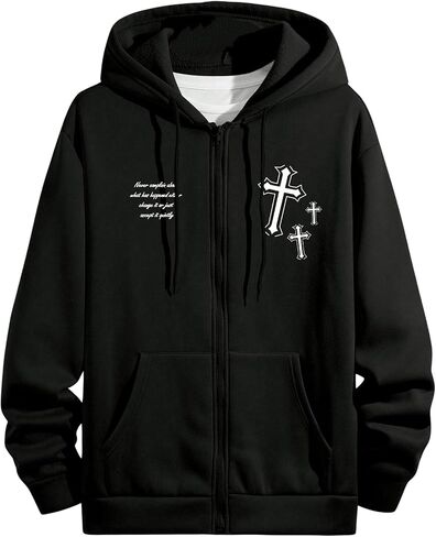 Floerns Men's Cross Print Long Sleeve Full Zip Hoodie Sweatshirts with Pocket in Saudi Arabia