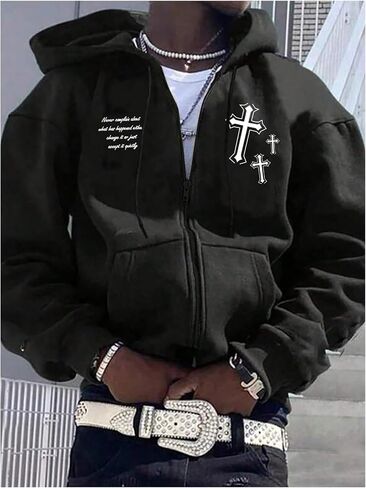 Floerns Men's Cross Print Long Sleeve Full Zip Hoodie Sweatshirts with Pocket in Saudi Arabia