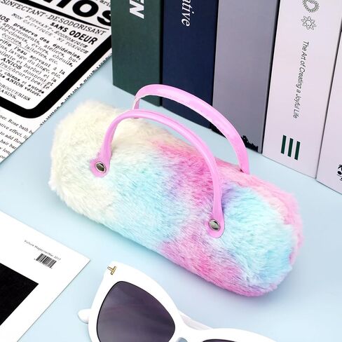 Eyeglass Case, Plush Eyeglass Case, Portable Sunglasses Pouch with Handle,Hard Shell Eyeglass Holder, Cute Glasses Storage Case for Women Girls, Eyewear Accessories(Gradient pink) in Kuwait