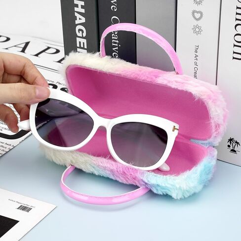 Eyeglass Case, Plush Eyeglass Case, Portable Sunglasses Pouch with Handle,Hard Shell Eyeglass Holder, Cute Glasses Storage Case for Women Girls, Eyewear Accessories(Gradient pink) in Kuwait