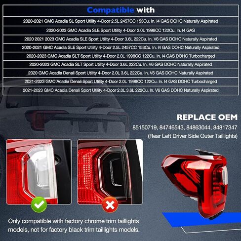 Brake Tail Light for GMC Acadia 2007-2012 - GM2801216 Rear Taillight Assembly for 20912756 and 19419021 - Outer Tail Lamp for Passenger Right Side RH in Saudi Arabia