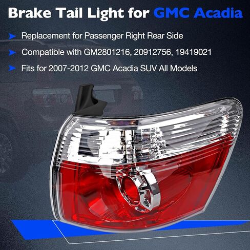 Brake Tail Light for GMC Acadia 2007-2012 - GM2801216 Rear Taillight Assembly for 20912756 and 19419021 - Outer Tail Lamp for Passenger Right Side RH in Saudi Arabia