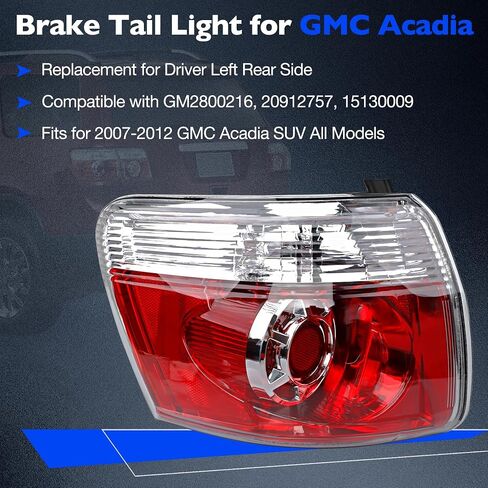 Brake Tail Light for GMC Acadia 2007-2012 - GM2801216 Rear Taillight Assembly for 20912756 and 19419021 - Outer Tail Lamp for Passenger Right Side RH in Saudi Arabia
