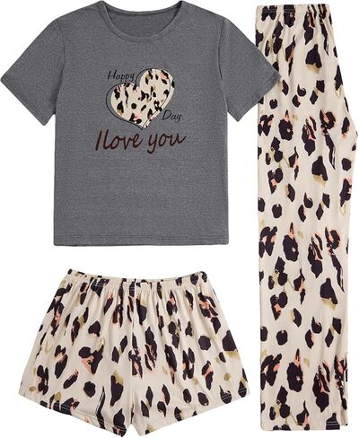 Verdusa Women's 3 Piece Cartoon Print Pajama Sets Tee Top And Shorts Pants Pjs in Kuwait