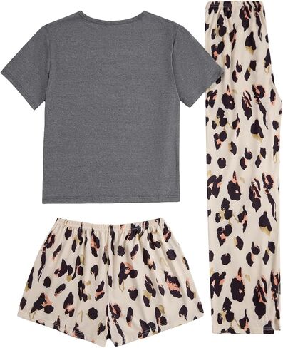 Verdusa Women's 3 Piece Cartoon Print Pajama Sets Tee Top And Shorts Pants Pjs in Kuwait