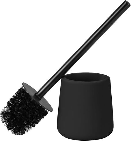 Navaris Toilet Brush & Ceramic Holder - Toilet Cleaner Brush and Base Set - WC Scrubber Brush & Ceramic Holder Stand for Restroom/Bathroom - Beige in Saudi Arabia
