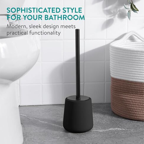 Navaris Toilet Brush & Ceramic Holder - Toilet Cleaner Brush and Base Set - WC Scrubber Brush & Ceramic Holder Stand for Restroom/Bathroom - Beige in Saudi Arabia