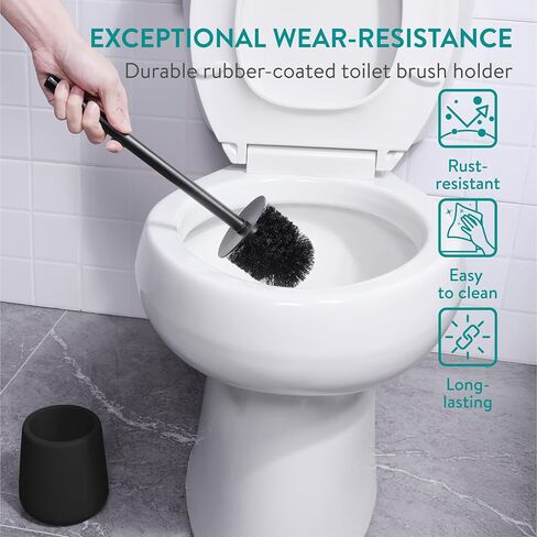 Navaris Toilet Brush & Ceramic Holder - Toilet Cleaner Brush and Base Set - WC Scrubber Brush & Ceramic Holder Stand for Restroom/Bathroom - Beige in Saudi Arabia