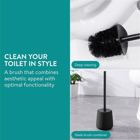 Navaris Toilet Brush & Ceramic Holder - Toilet Cleaner Brush and Base Set - WC Scrubber Brush & Ceramic Holder Stand for Restroom/Bathroom - Beige in Saudi Arabia