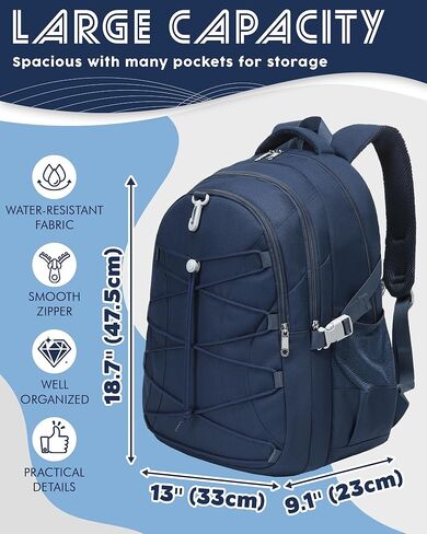 BLUEFAIRY Middle High School Backpack for Teen Boys Girls Large College Bookbag with Laptop Sleeve Back to School Book Bags Mochilas Escolares para Niños Niñas Adolescentes (Black/Dark Gray, Solid) in Kuwait