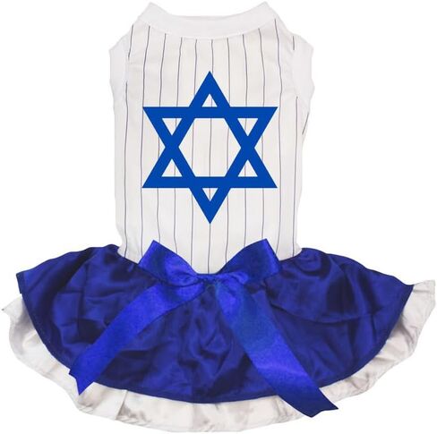 Petitebella Hexagram Star Puppy Dog Dress (White/Blue Candlesticks, Small) in Kuwait