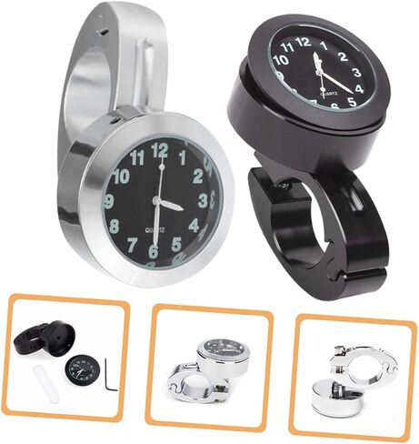 Gatuida 2pcs Waterproof Motorcycle Handlebar Clock, Chrome Dial Clock for 7/8" to 1" Motorbike, for Riding and Motocross in Saudi Arabia