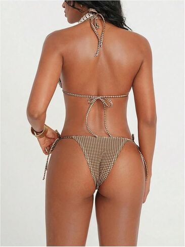 Milumia Women's Gingham Triangle Halter Bikini Set Frill Trim Two Piece Swimsuit Bathing Suit in Kuwait