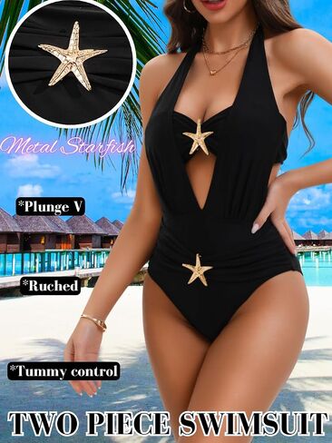 Kaei & Shi Starfish Halter Swimsuit ، Sexy Bandeau Top & Cheeky Suits ، Swimsuits Control Control for Women in Saudi Arabia