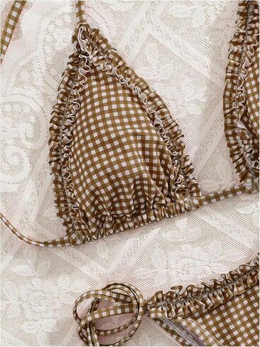 Milumia Women's Gingham Triangle Halter Bikini Set Frill Trim Two Piece Swimsuit Bathing Suit in Kuwait