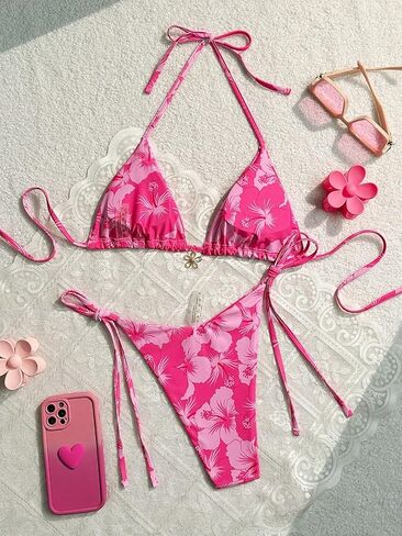 Women's Floral Print Knot Bathing Suit High Waist Summer Swimsuit Bikini Set in Kuwait