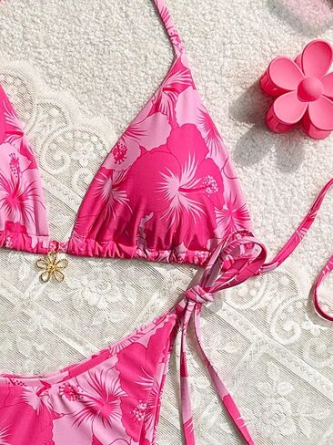 Women's Floral Print Knot Bathing Suit High Waist Summer Swimsuit Bikini Set in Kuwait