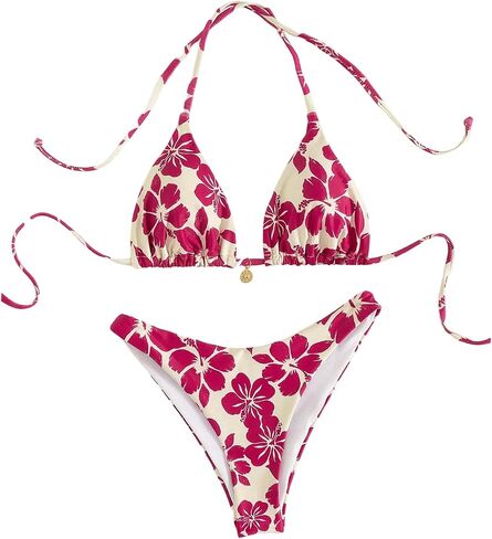 SOLY HUX Women's Boho Floral Print Halter Swimsuit Tie Back High Cut Bikini Set 2 Piece Bathing Suit in Saudi Arabia