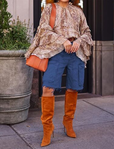 شورت جينز نسائي، شورت جينز طويل بخصر عالٍ مع جيوب in Kuwait