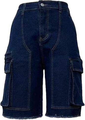 شورت جينز نسائي، شورت جينز طويل بخصر عالٍ مع جيوب in Kuwait