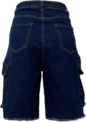 شورت جينز نسائي، شورت جينز طويل بخصر عالٍ مع جيوب in Kuwait