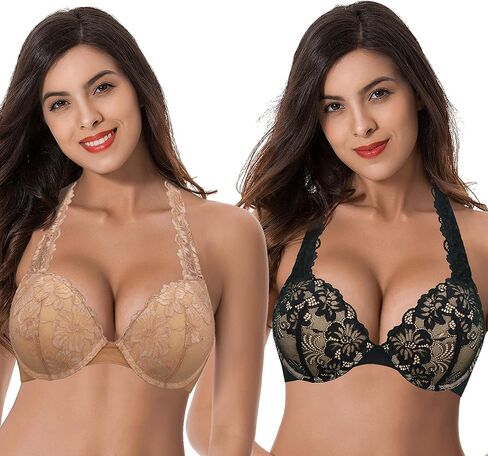 Curve Muse Women's Plus Size Add 1 and a Half Cup Push Up Convertible Lace Bras in Saudi Arabia