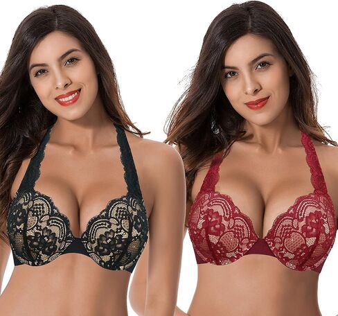 Curve Muse Women's Plus Size Add 1 and a Half Cup Push Up Convertible Lace Bras in Saudi Arabia