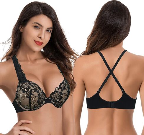 Curve Muse Women's Plus Size Add 1 and a Half Cup Push Up Convertible Lace Bras in Saudi Arabia