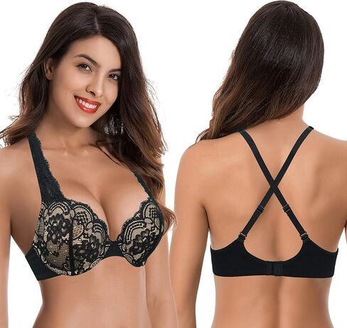 Curve Muse Women's Plus Size Add 1 and a Half Cup Push Up Convertible Lace Bras in Saudi Arabia