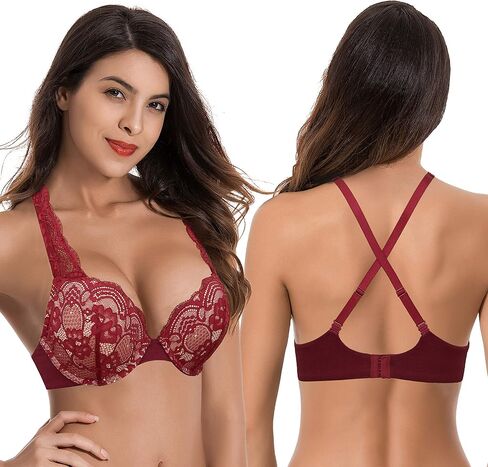 Curve Muse Women's Plus Size Add 1 and a Half Cup Push Up Convertible Lace Bras in Saudi Arabia