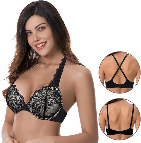 Curve Muse Women's Plus Size Add 1 and a Half Cup Push Up Convertible Lace Bras in Saudi Arabia