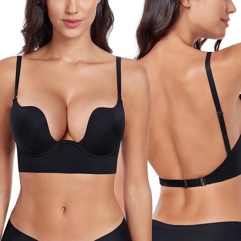 Women's Backless Deep Plunge Bra U Neckline Push Up Low Cut Supportive Underwire Bras in Saudi Arabia